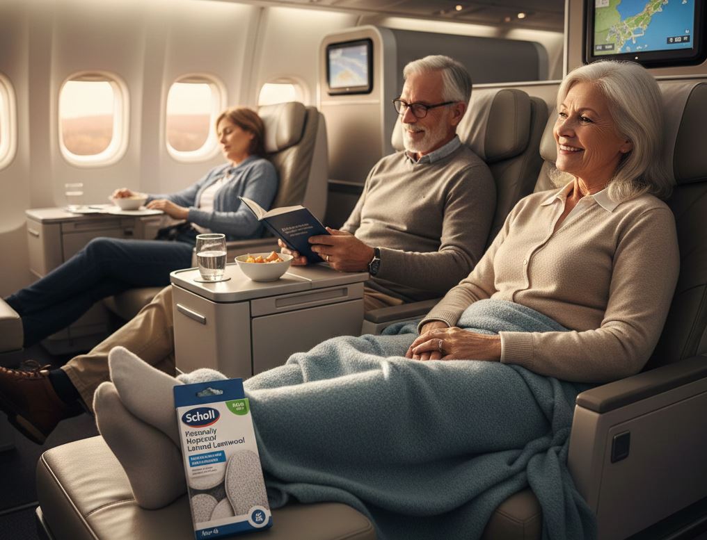 Relaxed Couple in Flight with Compression Socks - Prevent DVT