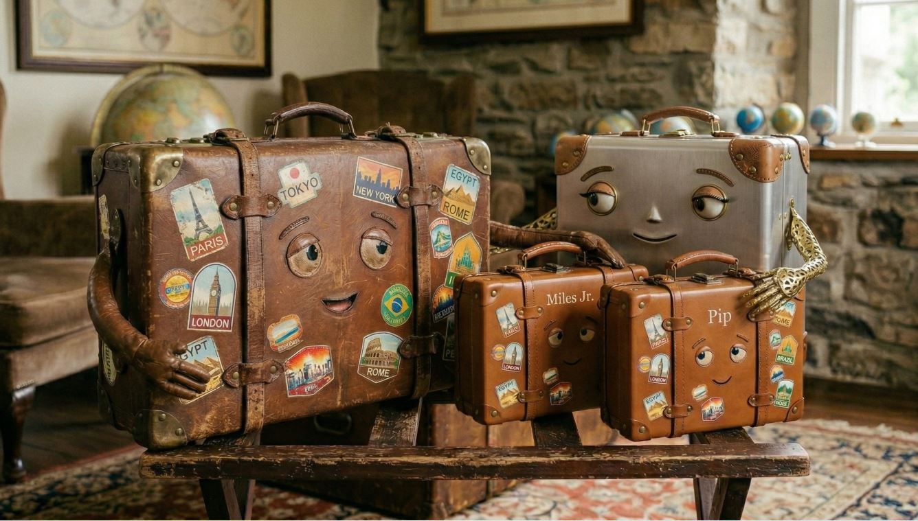 Miles the suitcase and family